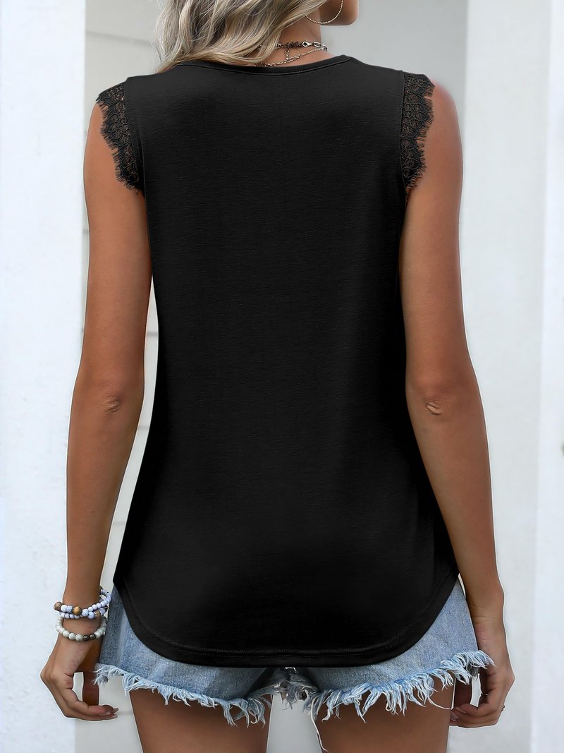 ANRABESS Womens Lace Trim Tank Tops V Neck Sleeveless Shirts 2026 Summer Casual Trendy Dressy Cami Top Black Large