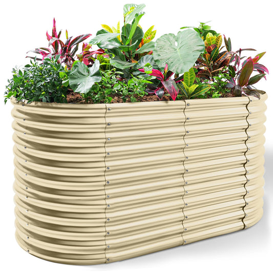 Land Guard 6x3x3ft Oval Galvanized Raised Garden Beds, Large-Capacity Metal Planter Box Outdoor, Durable Deep Raised Garden Bed 3ft Tall, Raised Beds for Gardening Vegetables, Cream Yellow