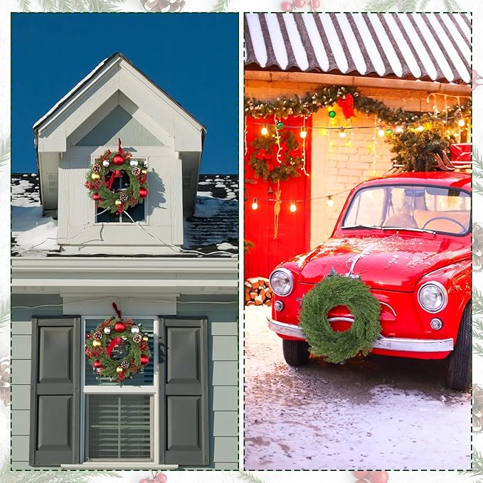 Zeyune Christmas DIY Green Wreath 14 Inch Artificial Christmas Wreaths Faux Plain Wreaths for Decorating Front Door Window Room Farmhouse Xmas Party Indoor Outdoor(Cypress Style,4 Pcs)