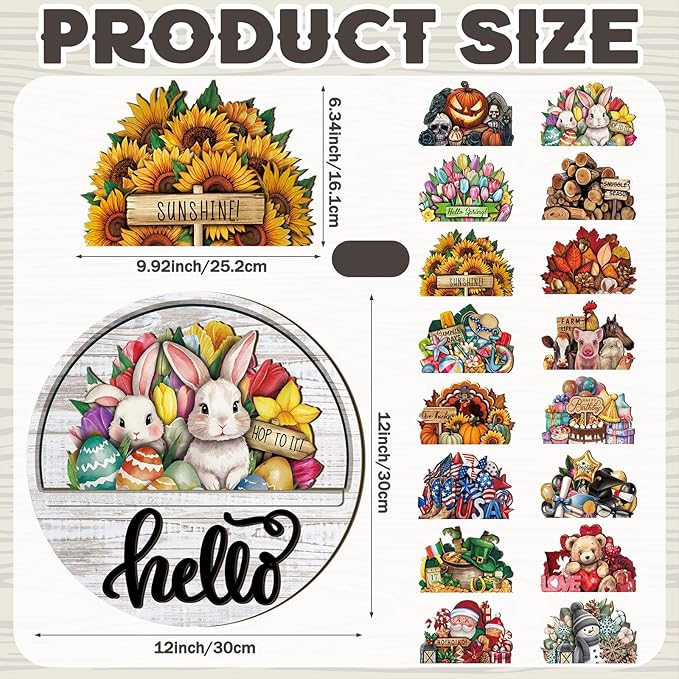 Yousoontic 17 Pcs 12 Inch Magnetic Welcome Door Sign Interchangeable Front Door Decor Rustic Fall Seasonal Hanging Sign Halloween Christmas Decor for Home Warming Gift(Lovely Color,Hello)