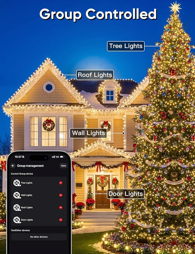 Ollny Smart Christmas Lights, 66FT 200 LEDs APP Control RGB Color Changing Christmas Tree Lights with Remote, Programmable DIY Musical Waterproof Decor Light with Timer for House Indoor Outdoor House