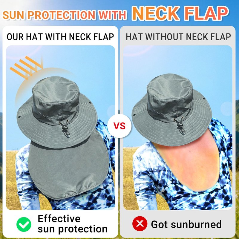 NPQQUAN Sun Hats for Men Women with Neck Flap UPF 50+ UV Protection Wide Brim Bucket Hat Safari Hiking Fishing Hats Darkgray（Neck Flap）