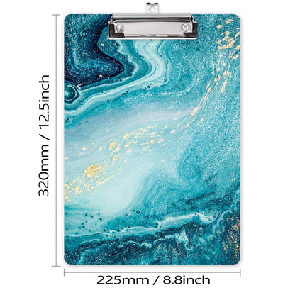 Hongri Wooden Clipboard, Fashion Design Clip Board for Classroom Students,Teacher, Women, Kids, Cute Custom Pattern, Standard Letter Size 9 x 12.5 in with Low Profile Metal Clip, Teal Marble