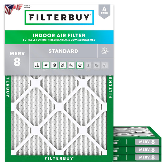 Filterbuy 30x36x1 Air Filter MERV 8 Essential Dust & Allergy Defense (4-Pack), Electrostatic Pleated HVAC AC Furnace Filters Replacement, Made in USA (Actual Size: 29.81 x 35.81 x 0.75)