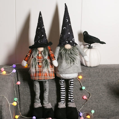 Ogrmar 2 Pack 29.5 Inch Halloween Plush Gnome Doll Handmade Swedish Gnome Scandinavian Tomte Stuffed with Retractable Spring Legs for Halloween Decorations Ornaments Holiday Home Decor