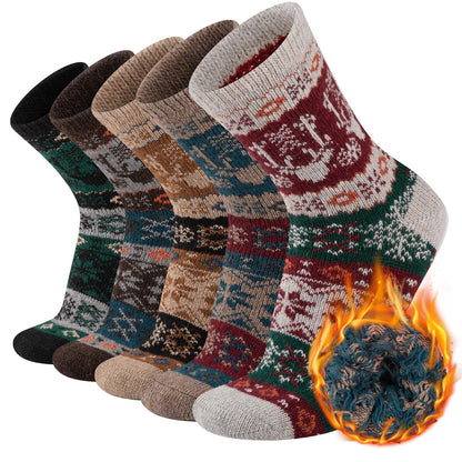 COOVAN Mens Warm Wool Socks Thermal Winter Thick Crew Socks Cold Weather Soft Cozy 5 Pairs