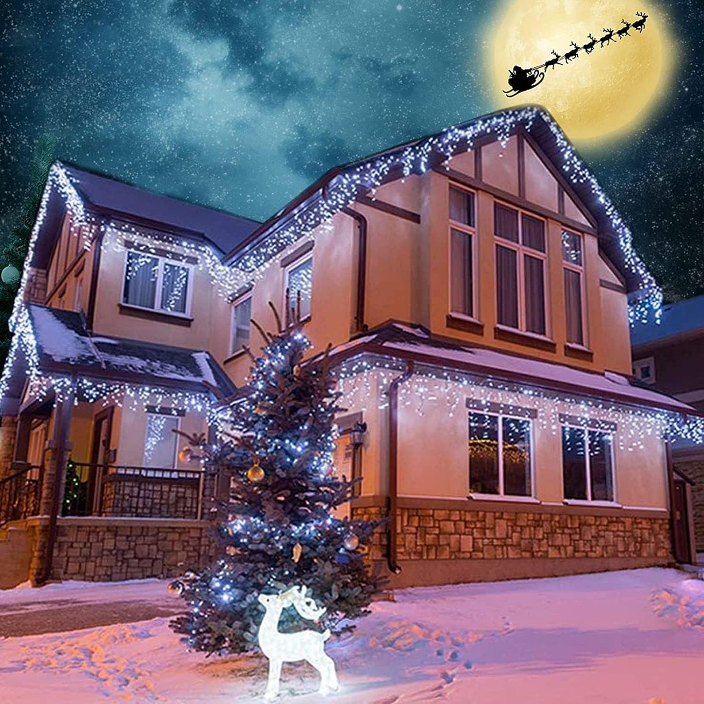 Joomer Christmas Icicle Lights - 32FT Plug in String Lights Waterproof, 8 Modes Timer Connectable Outdoor String Light for Christmas Party, Eaves, Roofs, Xmas Decorations (White)
