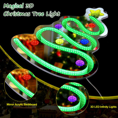 FITNATE 3D Infinity Mirror Light Christmas Tree LED Sign, 19.7x15.4 Inch Wall Decor with 10 Brightness Modes, Holiday Light Up Decoration for Home, Christmas Party