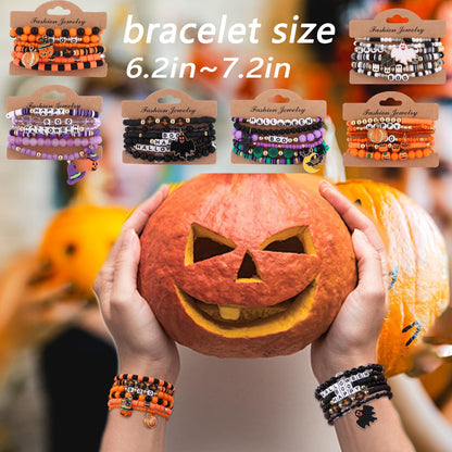 36Pcs Halloween Bracelets for Women Halloween Beads for Bracelets Set Stackable Bracelet Halloween Jewelry Pumpkin Spider Ghost Charms Bracelets BOO Happy Halloween Stretch Bracelets Set Holiday Gift