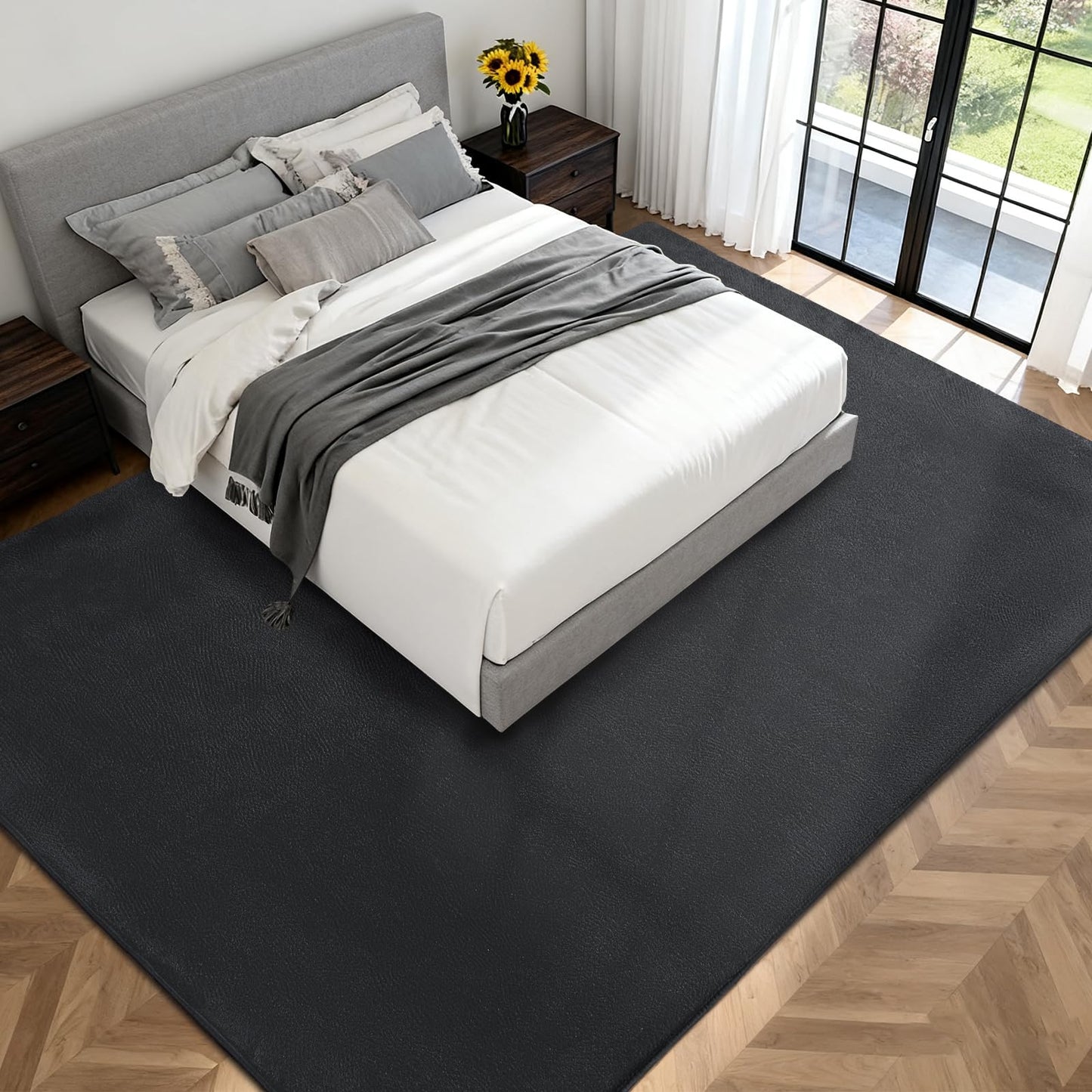 QDUIDU Large Area Rugs for Bedroom Living Room - 5x8 Feet Ultra Soft Dark Grey Rug Thickened with Memory-Foam, Solid Modern Minimalist Carpets for Home Decor, Non-Slip and Comfy Nursery Room Rugs
