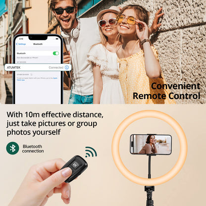 ATUMTEK 12" Ring Light with Tripod Stand, 63" Extendable, 3 Light Modes & 10 Brightness Levels, LED Selfie Light with Remote Control for TikTok, YouTube, Live Streaming, Photography