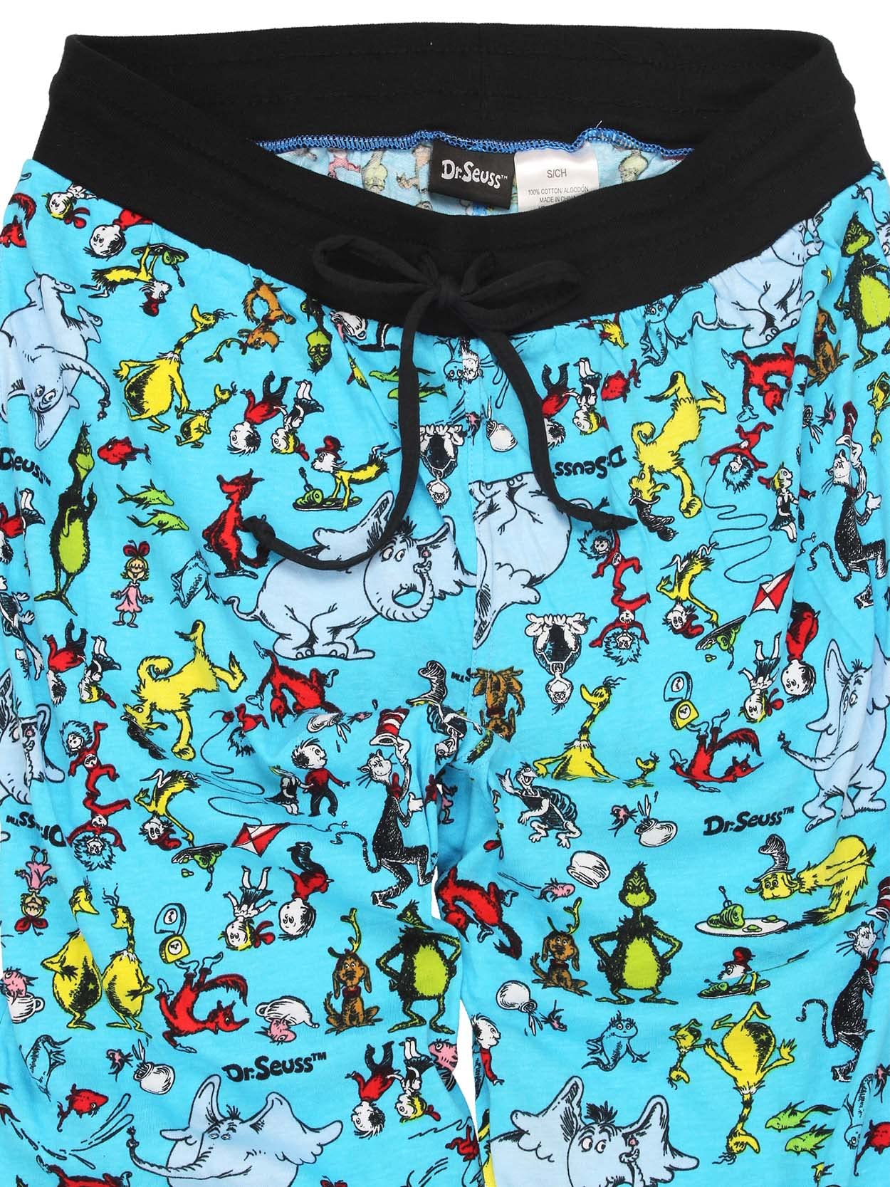 Dr. Seuss Characters Grinch Cat in the Hat Mens Holiday Jogger Pajama Pant (Medium, Blue)