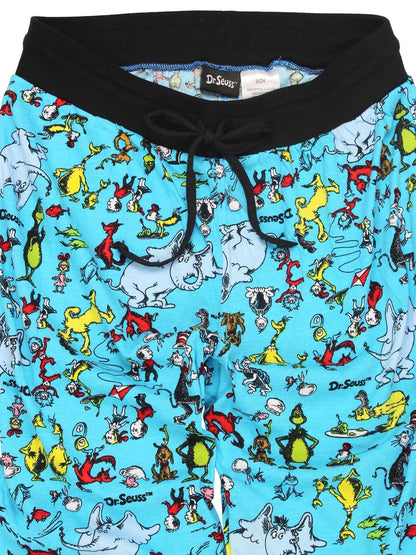 Dr. Seuss Characters Grinch Cat in the Hat Mens Holiday Jogger Pajama Pant (Medium, Blue)
