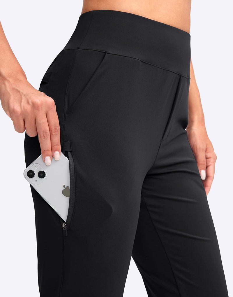 YYV Women's Golf Pants Stretch Work Ankle Pants High Waist Dress Pants with Pockets for Yoga Business Travel Casual(Black Large)