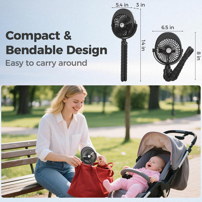 COMLIFE Misting Baby Stroller Fan, Rechargeable Battery Operated, 270° & 360° Pivoting, 50ml Portable Water Sprayer Misting Fan with Flexible Tripod Clip on Car Seat Crib Treadmill Bunk Bed