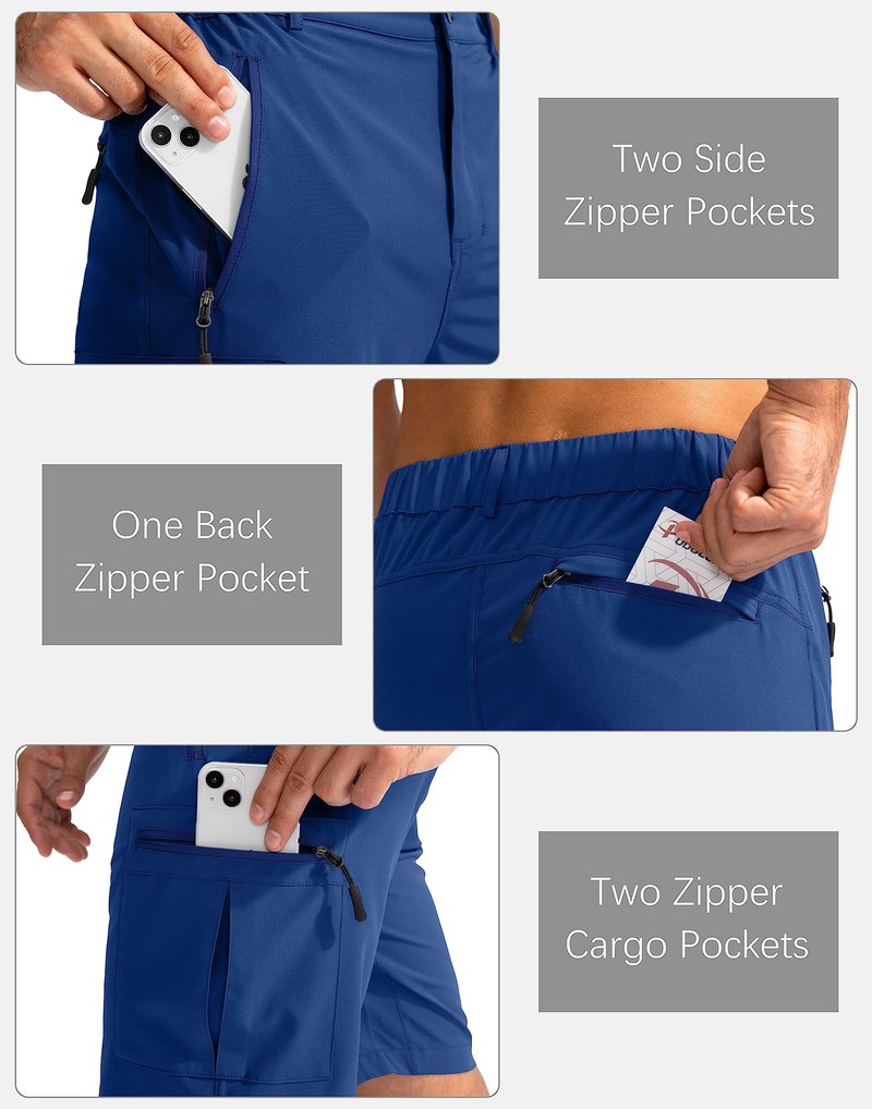 Pudolla Men's Hiking Cargo Shorts 9" Lightweight Outdoor Work Shorts for Men Travel Golf Camping Casual with 5 Zipper Pockets(Royal Blue XX-Large)