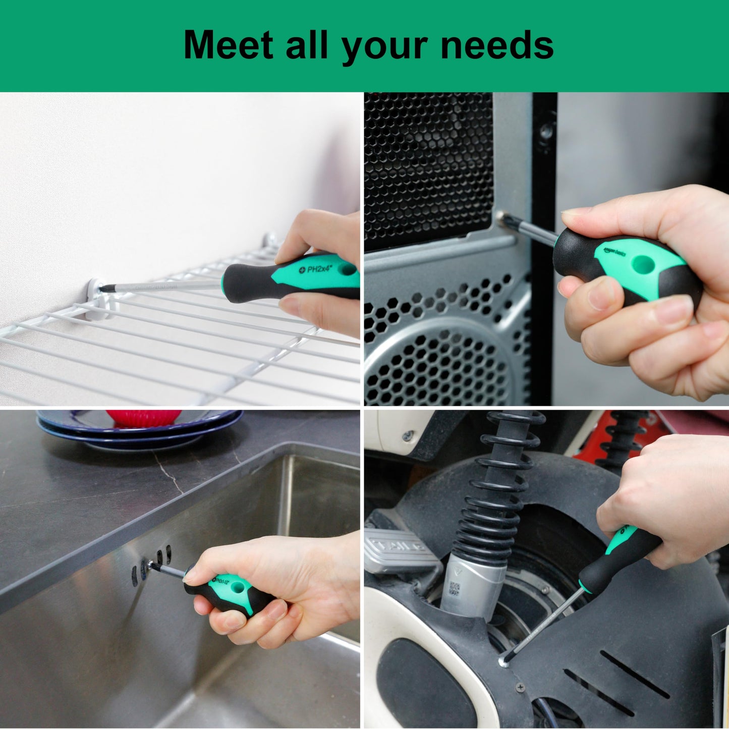 Amazon Basics Magnetic Screwdrivers Set, Includes Phillips, Slotted, Torx, Square, and Stubby Screwdrivers, 12-Piece Hand Tools Set, Turquoise