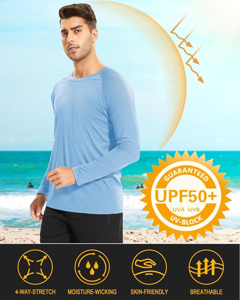 Men's Long Sleeve Athletic Shirts - UPF 50+ UV Sun Protection | Ideal for Hiking, Running & Workouts