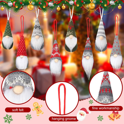 Skylety 16 Pieces Christmas Gnome Ornaments for Tree Christmas Tree Hanging Decorations Dolls Scandinavian Swedish Tomte Gnomes Handmade Plush Santa for Home Tabletop Party Decor