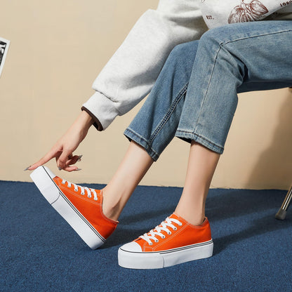 hash bubbie Platform Sneakers for Women White Platform Shoes Low Top Tennis Shoes Non Slip Black Fashion Canvas Sneakers(Orange.US8)