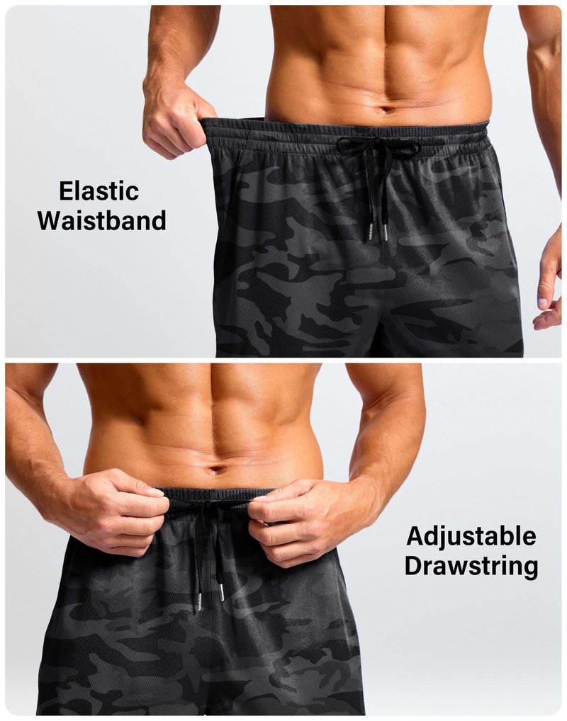 G Gradual Men's Athletic Workout Shorts with Pockets 5"/7"/9" Lightweight Quick Dry Gym Basketball Running Shorts for Men(Grey Camo,5-L)