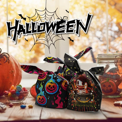 Halloween Treat Candy Bags 100pcs, Kids Small Halloween Goodie Bags Bulk, Plastic Halloween Bags for Trick or Treat, Party Favor, Popcorn, Snack and Cookie with Pumpkin, Ghost，Cat Elements