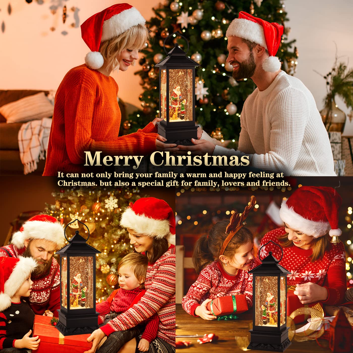 Snow Globe Christmas Decorations Musical Snow Globe Lantern, Christmas Table Lantern Caroler Lighted Water Lanterns USB & Battery Operated, Christma Decor Indoor and Xmas Gifts