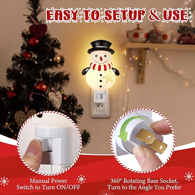 Christmas Snowman Night Light Plug in, Christmas Decoration 120V C7 LED Wall Plug in Nightlights, Christmas Night Light Decor for Bedroom Bathroom Kitchen Hallway Stairs