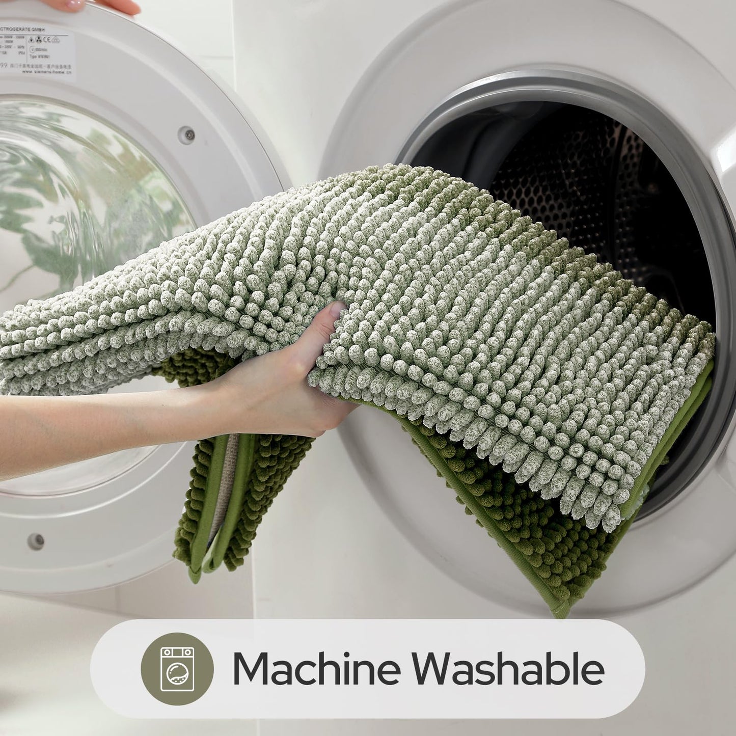 HOMEIDEAS Sage Green Bathroom Rugs, 2 Piece Thick Absorbent Fluffy Striped Chenille Bath Rugs Set, Non Slip, Soft Shaggy Bath Mats for Green Bathroom Decor, 20" x 32" Plus 17" x 24"