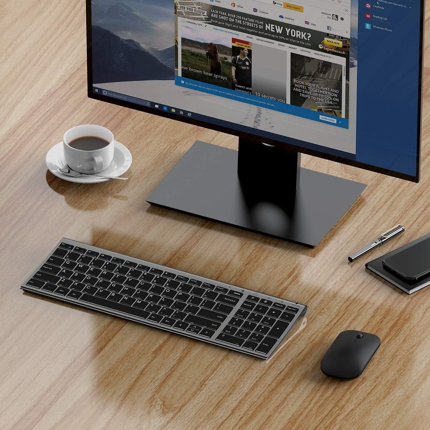 seenda WGJP-031B Wireless Keyboard Mouse Set, Ultra Thin Compact Rechargeable Aluminum Silent Computer Keyboard & Mouse Combo UK QWERTY Layout for Office, Home, Business, Black and Space Gray