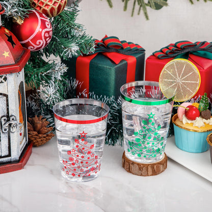 supernal 100pcs Christmas Plastic Cups,10oz Disposable Party Cups,Red and Green Plastic Tumblers with Christmas Tree Design,Party Cup Disposable for Xmas Party, Christmas Eve