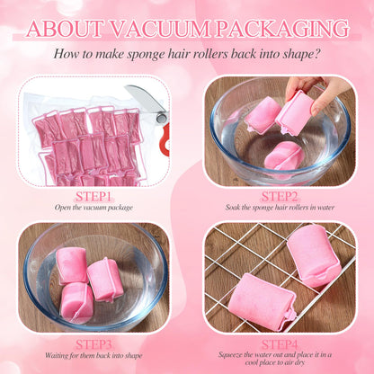 Geyoga 18 Pieces Sponge Hair Rollers Large Soft Foam Hair Styling Curlers Large Size Hairdressing Curlers for Women(Pink,1.6 x 2.8 Inches)