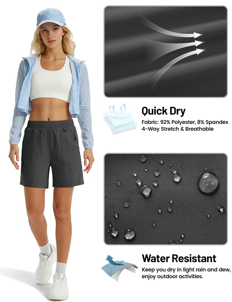TACVASEN Women's Lightweight Hiking Shorts Quick Dry Water Resistant UPF 50+ Athletic Shorts with Pockets Drawstring Workout Casual Dark Grey L