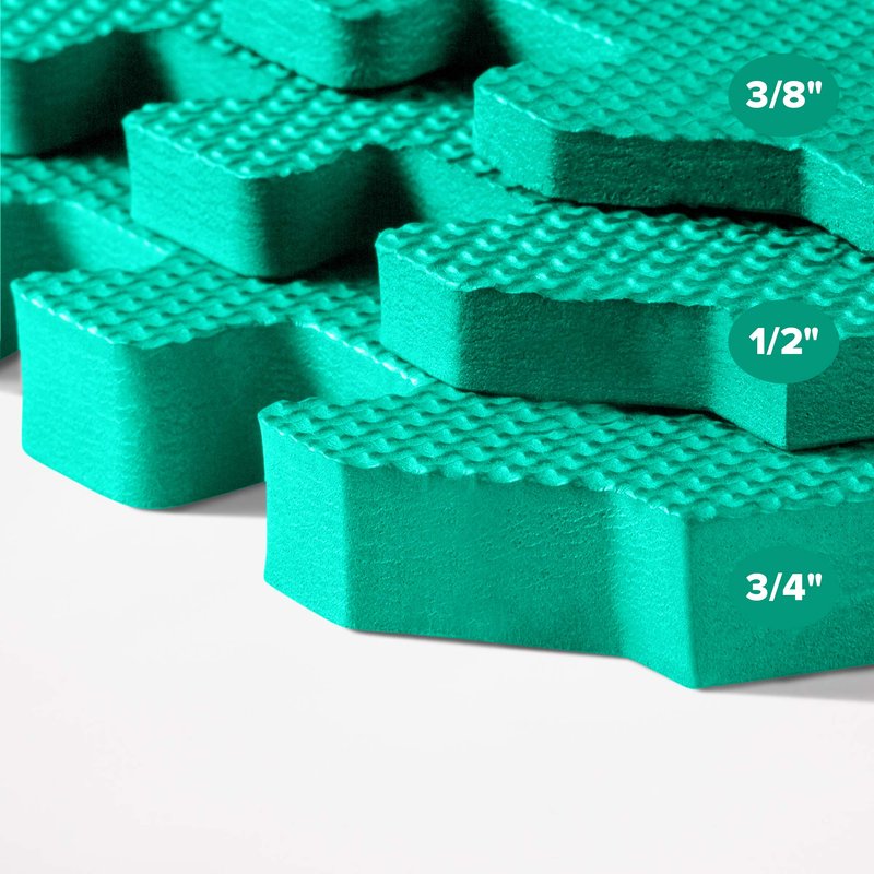 We Sell Mats 3/8 Inch Thick Multipurpose Exercise Floor Mat with EVA Foam, Interlocking Tiles, Anti-Fatigue for Home, or Gym, Green, 16 Sq Ft