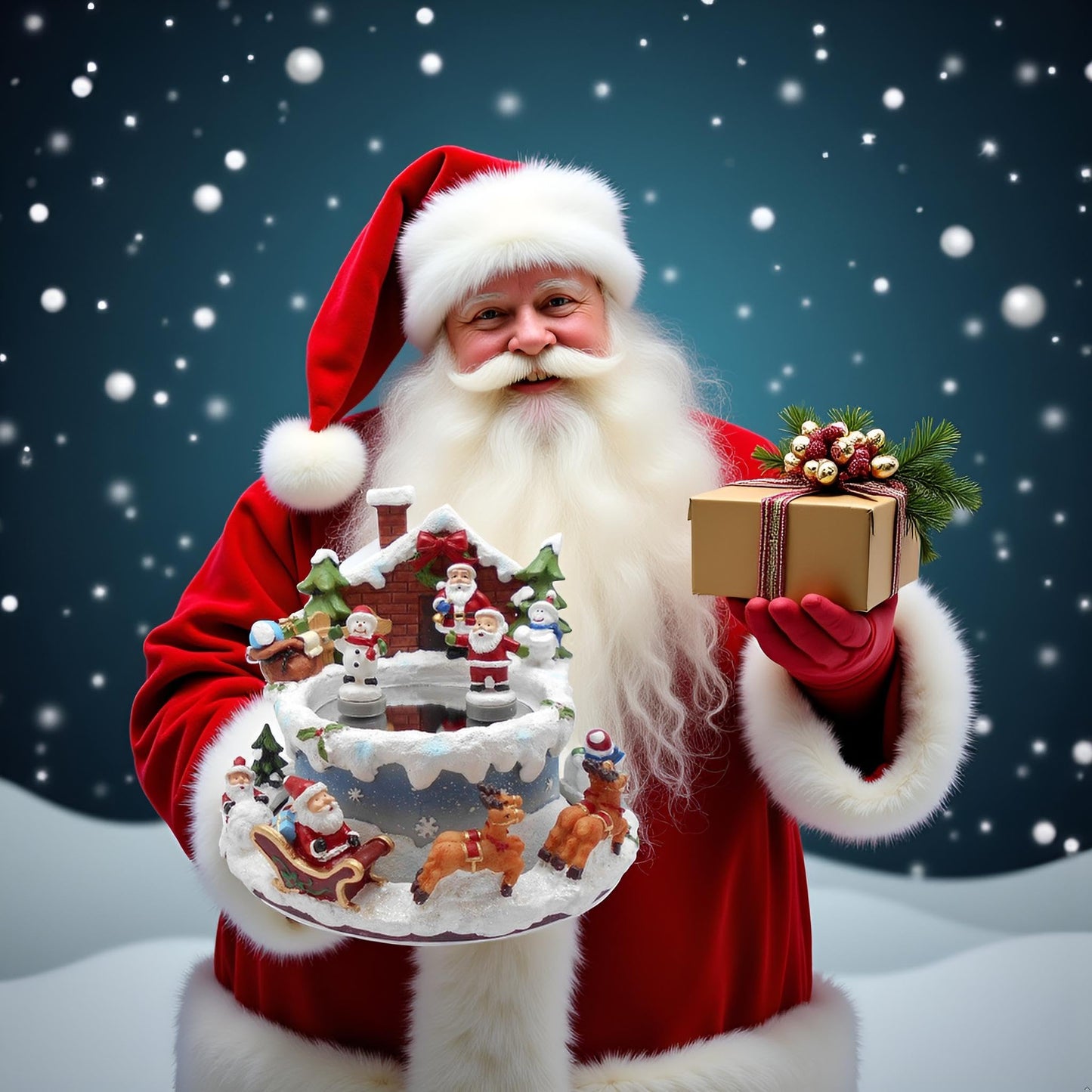 Lightahead Santa Claus Christmas Ice Skating Musical Pond Scene with 2 Figurines on Pond and Base Revolving, Santa Music Box in polyresin for Ages 15 and Above