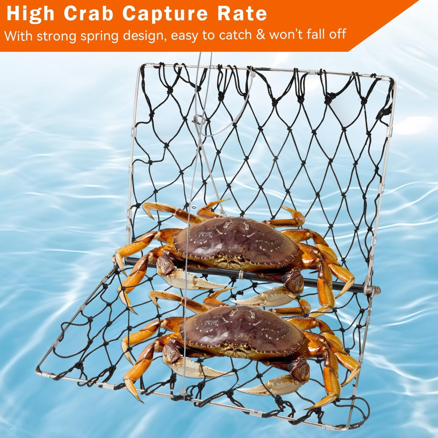 QualyQualy 2 Set Castable Crab Trap Kit, Foldable Crabbing Net with Rope & Bait Clip, Crab Snare/Pots/Traps for Blue Crabs, Dungeness, Crawfish Portable Crabbing Equipment