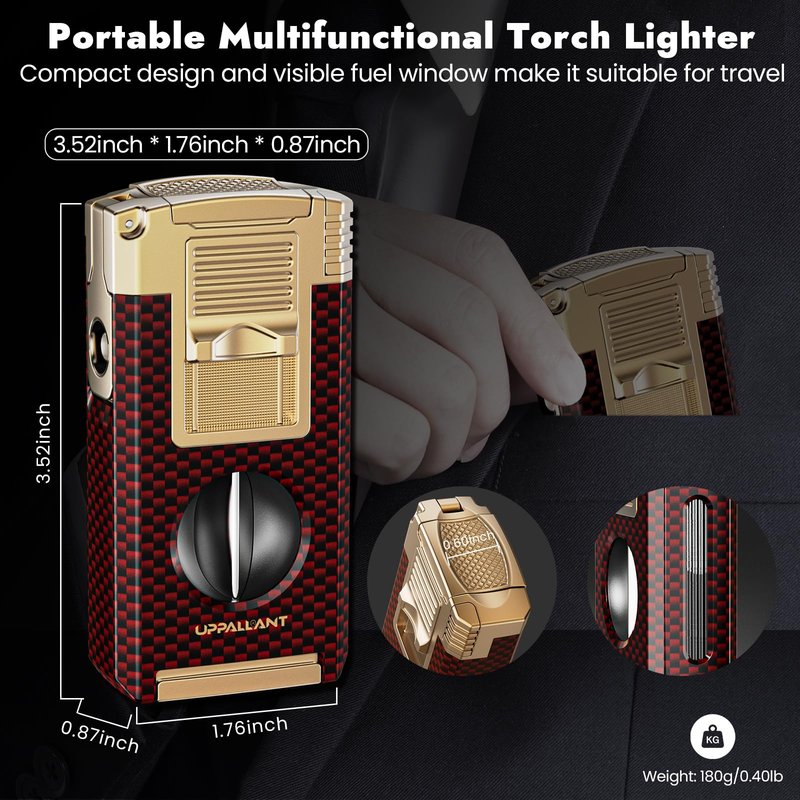 5-in-1 Torch Lighter with Cutter, Punch, Holder, Draw Enhancer Tool and Dual Jet Flames, Refillable Butane Torch Lighters Gifts for Men, Versatile Accessories, Windproof Lighters for Candle, Travel