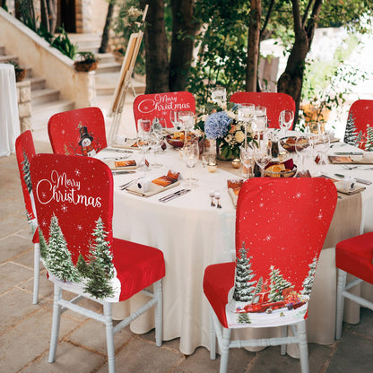 Preboun 6 Pcs Christmas Chair Covers Set Removable Washable Stretch Dining Room Slipcovers Parson Chair Protector for Christmas Home Ceremony Party Decoration, 3 Style(Classical,Red)