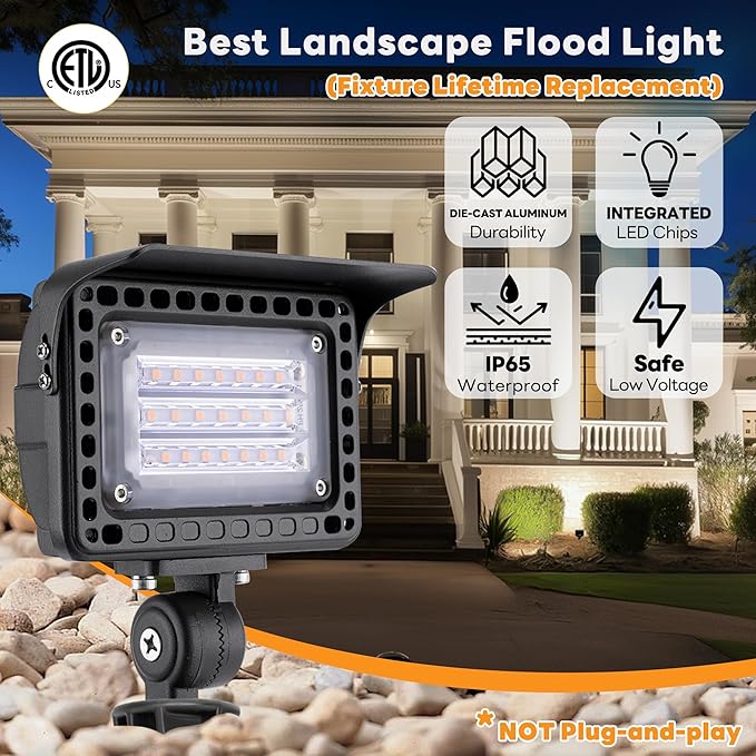 Gardenreet Outdoor LED Wall Wash Lights - Landscape Flood Light Low Voltage, Brightness & 3 Color Temperature Adjustable, Hardwired Waterproof Black Aluminum Lighting for Yard Tree Wall 10 Pack