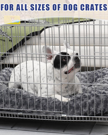 KSIIA Large Dog Bed Washable, Calming Crate Mattress with Non Skid Bottom, Fluffy Anti Anxiety Dog Beds, Pet Pillow Cushion, Dark Grey, 90x60x8cm