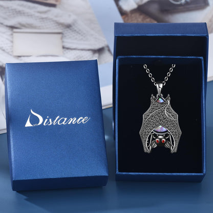 Distance Halloween Gifts Bat Necklace for Women, Pink Opal October Birthstone Pendant 925 Sterling Silver Necklace, Birthday Christmas Jewelry Gifts for Women/Wife/Girlfriend