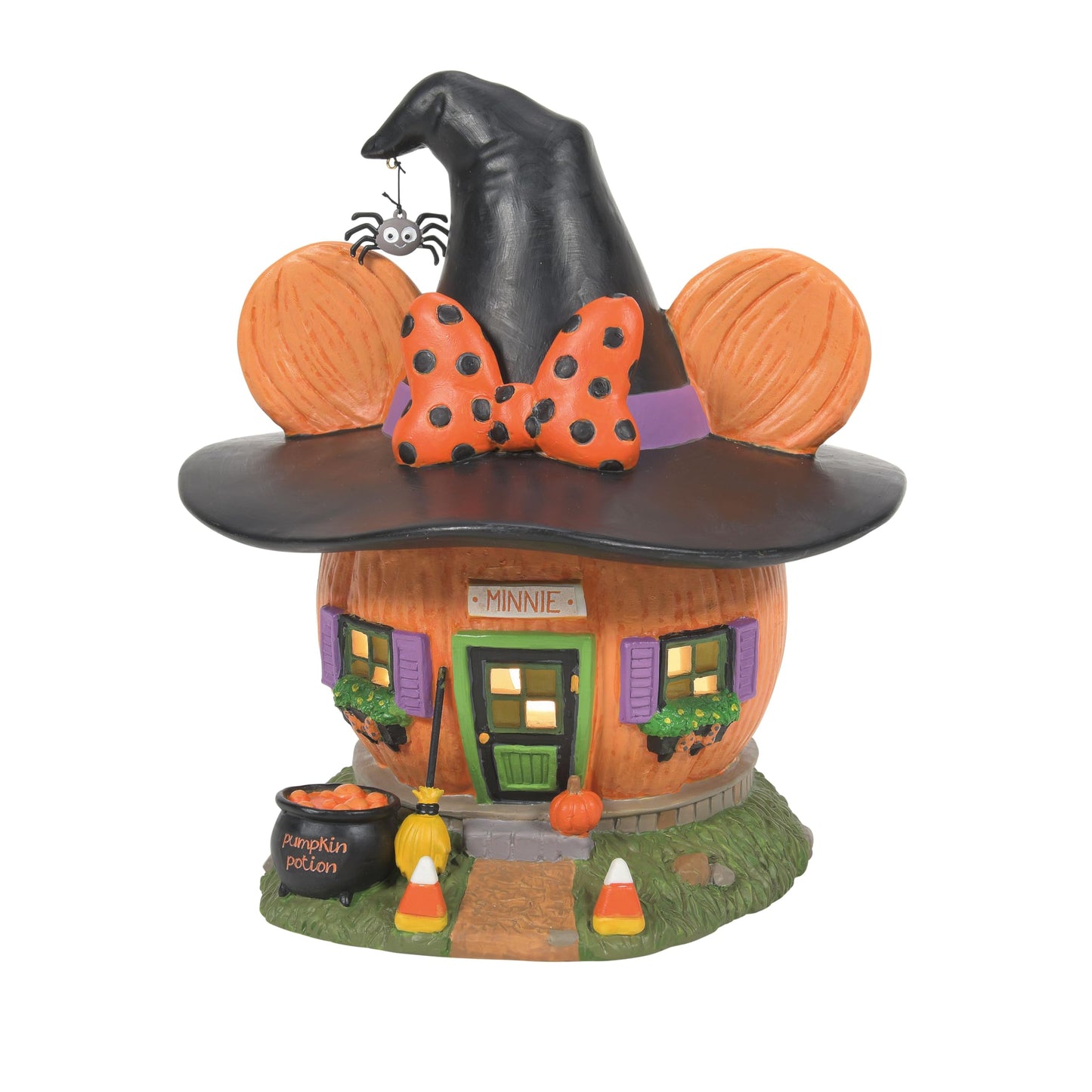 Department 56 Disney Village Halloween Minnie Mouse Pumpkintown House Lit Building, 7.76 Inch, Multicolor