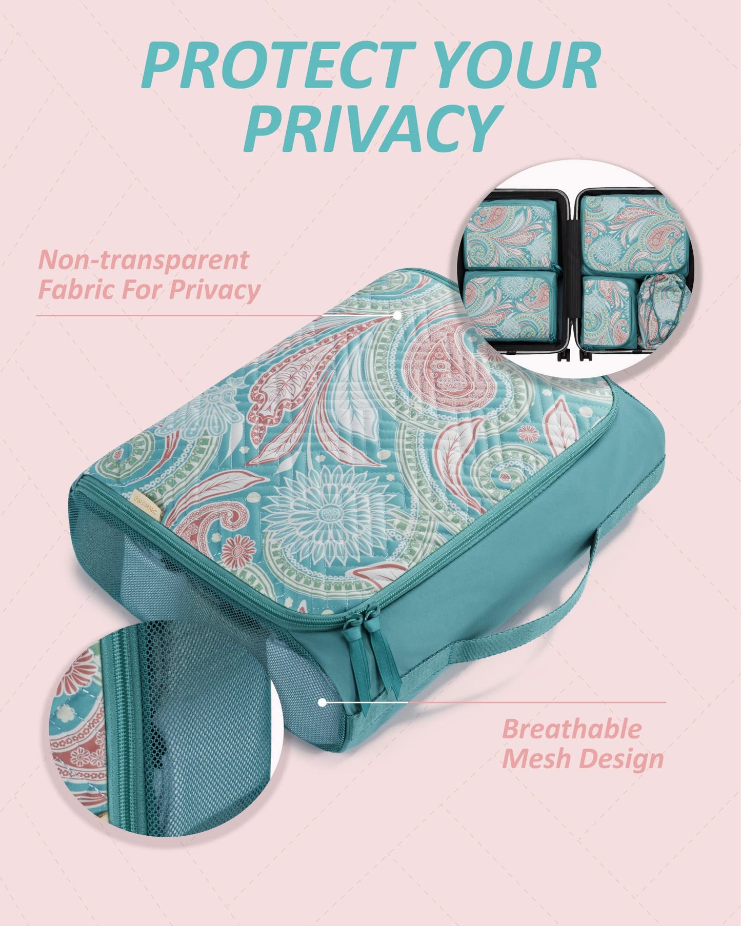 BAGSMART Quilted Packing Cubes for Travel, 6 Set Packing Cubes for Suitcases, Lightweight Travel Cubes (1 L+3 M+1 S+1 Shoe Bag) Suitcases Organizer