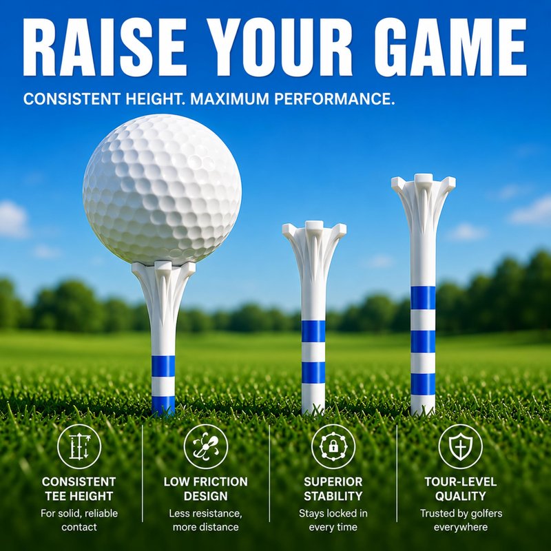 CHAMPKEY Advanced 5-Prong Plastic Golf Tees 120 or 100 Pack - 50% Ball Contact Surface Optimization with Longer Distance Performance Golf Tees Plastic(White-Assorted Pack,3-1/4"(120 Assorted Pack))