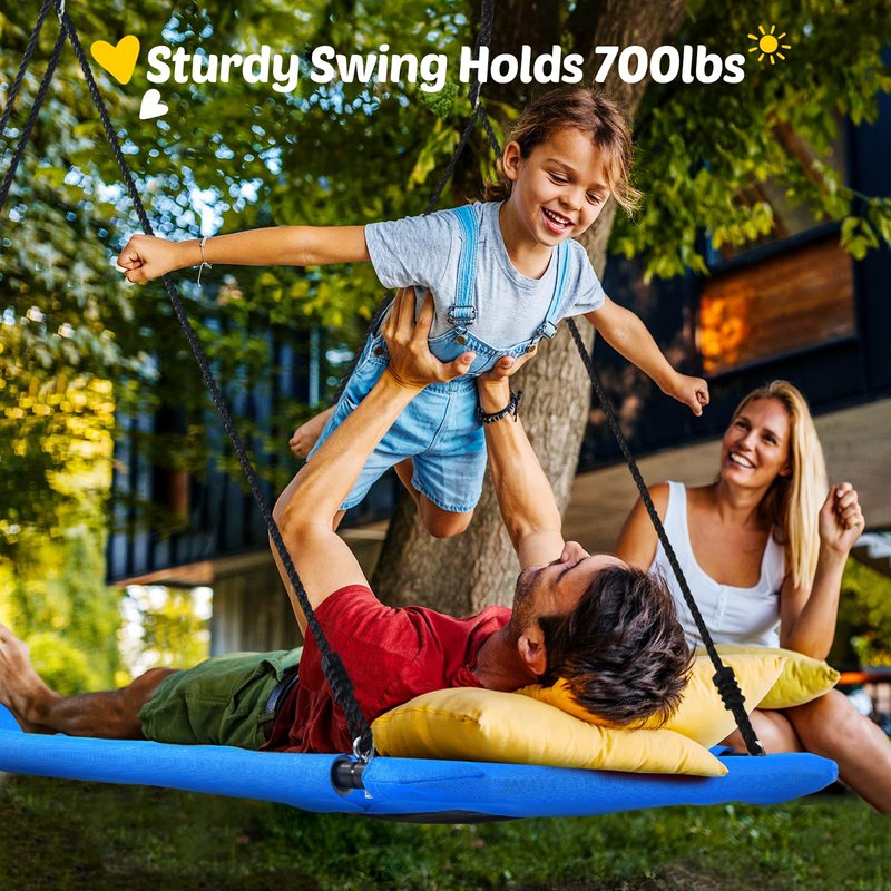 Trekassy 700lbs Large 60" Platform Tree Swing for Kids and Adults, Heavy Duty Waterproof & Anti-Fade Textilene Outdoor Swing Seat for Backyard with Adjustable Ropes + 2 Hanging Straps (Patented)