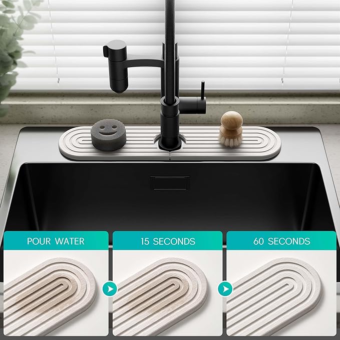 Stone Faucet Mat for Kitchen Sink – Diatomite Fast-Drying Stone Tray, Faucet