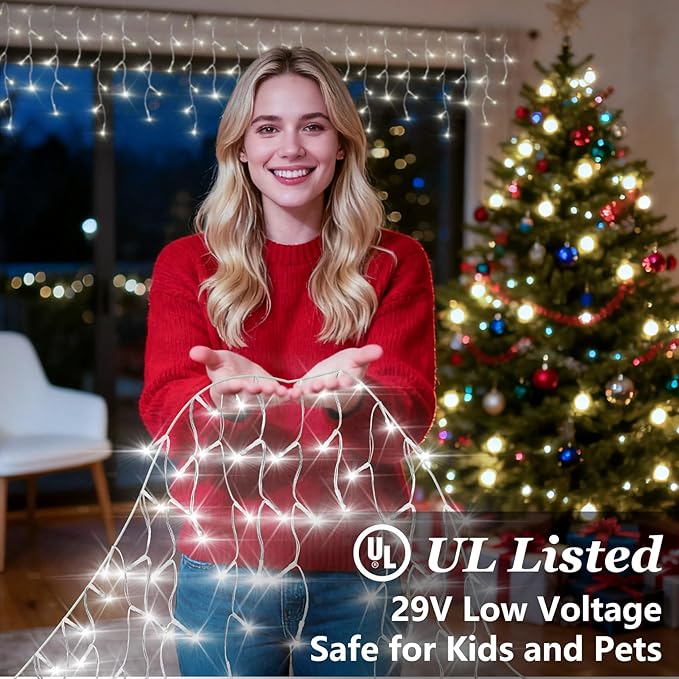 1332 LED 132ft Christmas String Lights Outdoor, 12 Modes Dimmable Curtain Lights with 296 Drops, Waterproof Fairy Lights with Timer for Bedroom Window Holiday Wedding Home Xmas Decor, Cool White