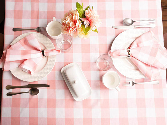 DII Buffalo Check Collection, Classic Farmhouse Tablecloth, Tablecloth, 60x84, Pink & White