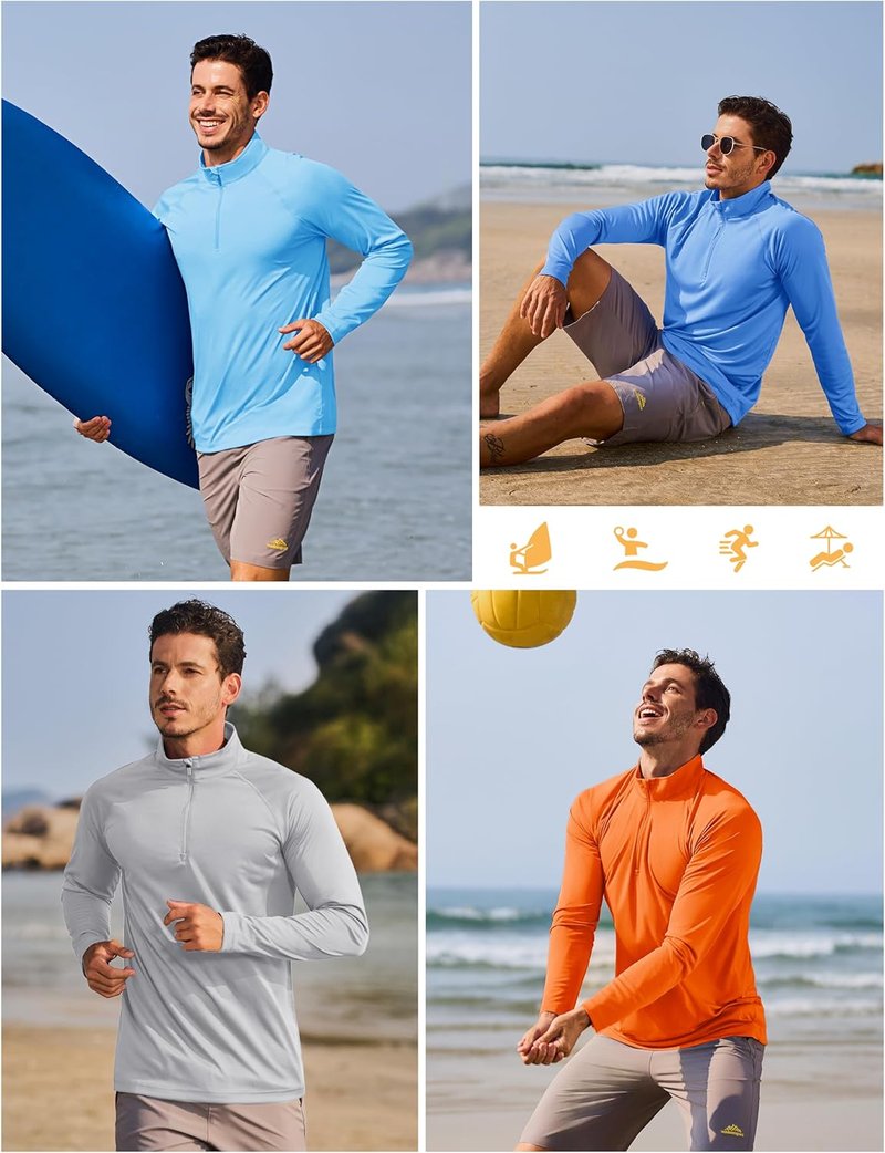 Men's Long Sleeve Athletic Shirt - 1/4 Zip Sun Protection Rash Guard | UPF 50+ Running Tee