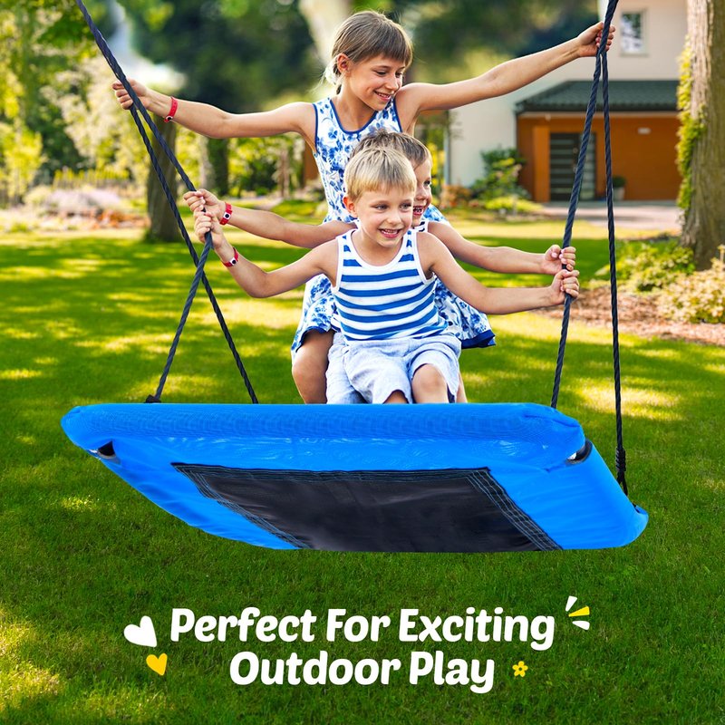 Trekassy 700lbs Large 60" Platform Tree Swing for Kids and Adults, Heavy Duty Waterproof & Anti-Fade Textilene Outdoor Swing Seat for Backyard with Adjustable Ropes + 2 Hanging Straps (Patented)